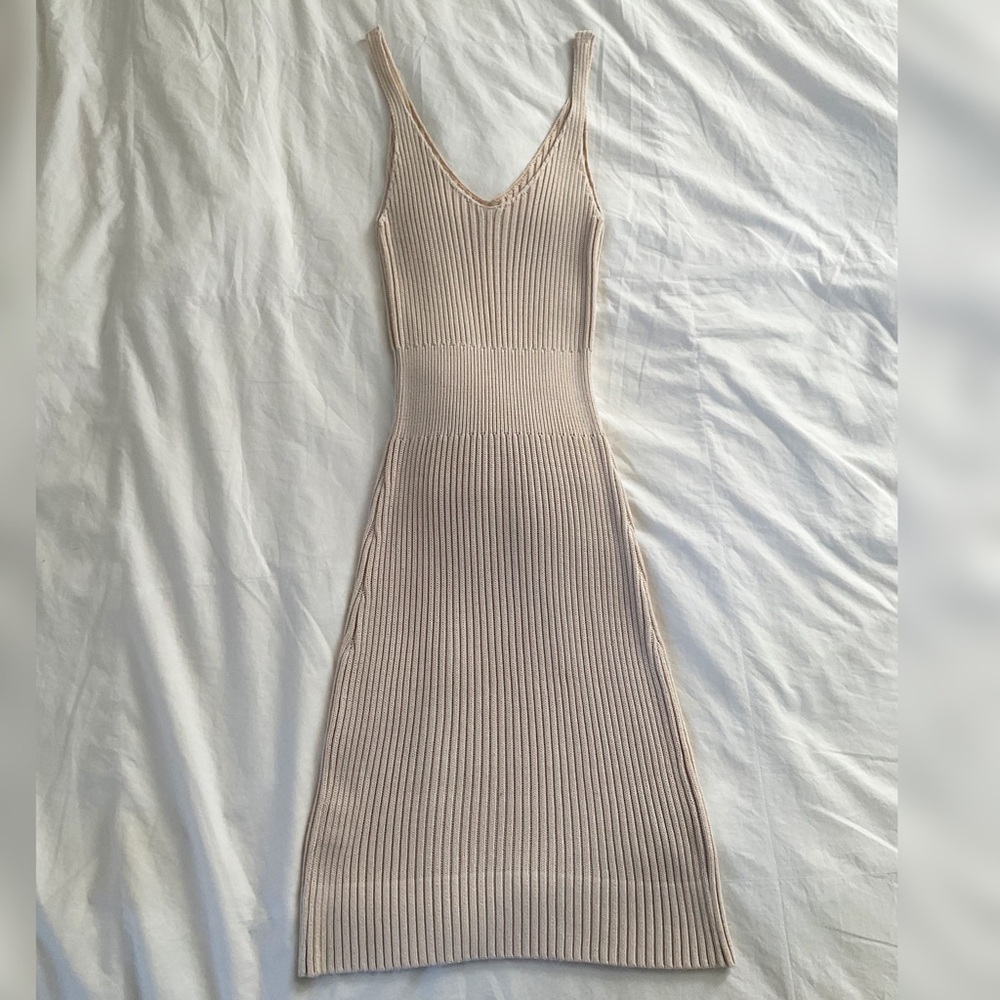 Casual Beige Ribbed Knit Dress